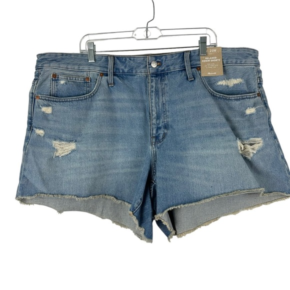 Madewell Blue Frayed Hem Distressed Medium Wash Relaxed Denim Shorts Plus 20W